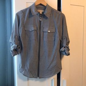 Michael Kors black and white zip up blouse